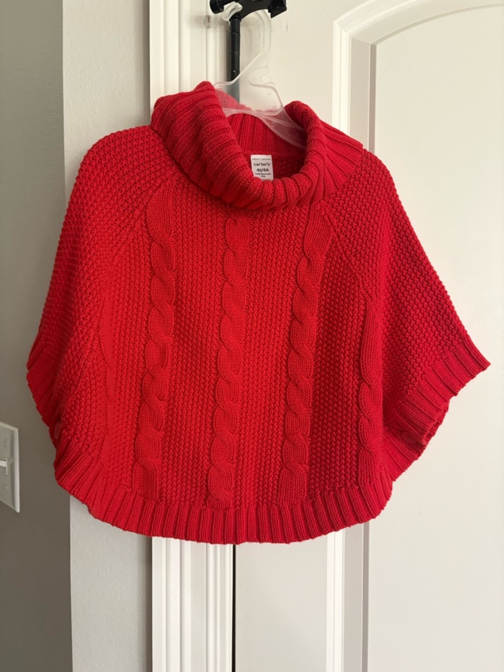 Red cable knit loose turtle neck poncho sweater 4t GUC